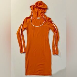 Heart & Hips 90’s Long Sleeve Orange Dress Sporty Mini Hooded Y2K